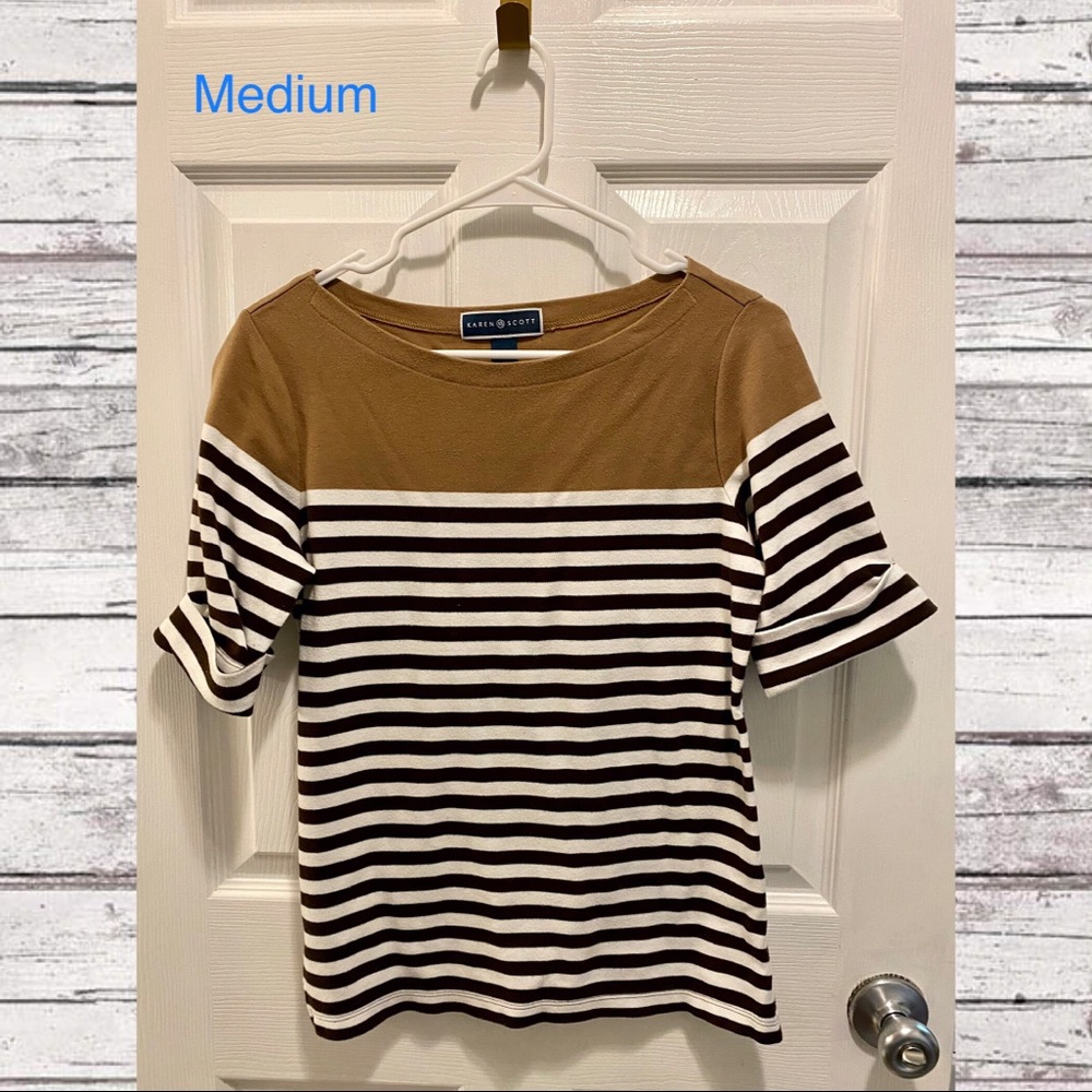 Brown and White Striped Blouse